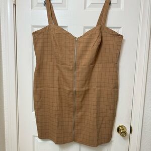 New Forever 21 Plus Camal Brown Black Plaid Zip-up Dress Size 3X Sleeveless Fall